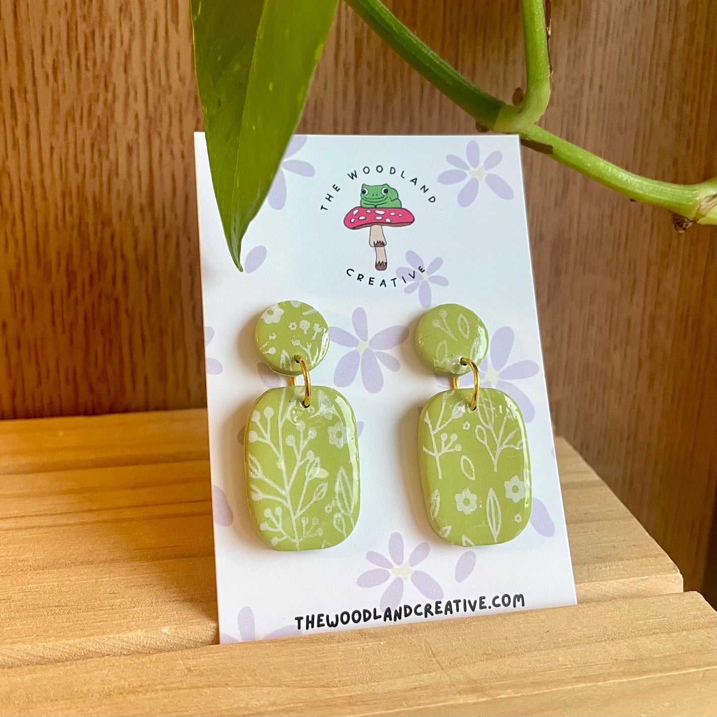 Olive floral print handmade polymer clay earrings