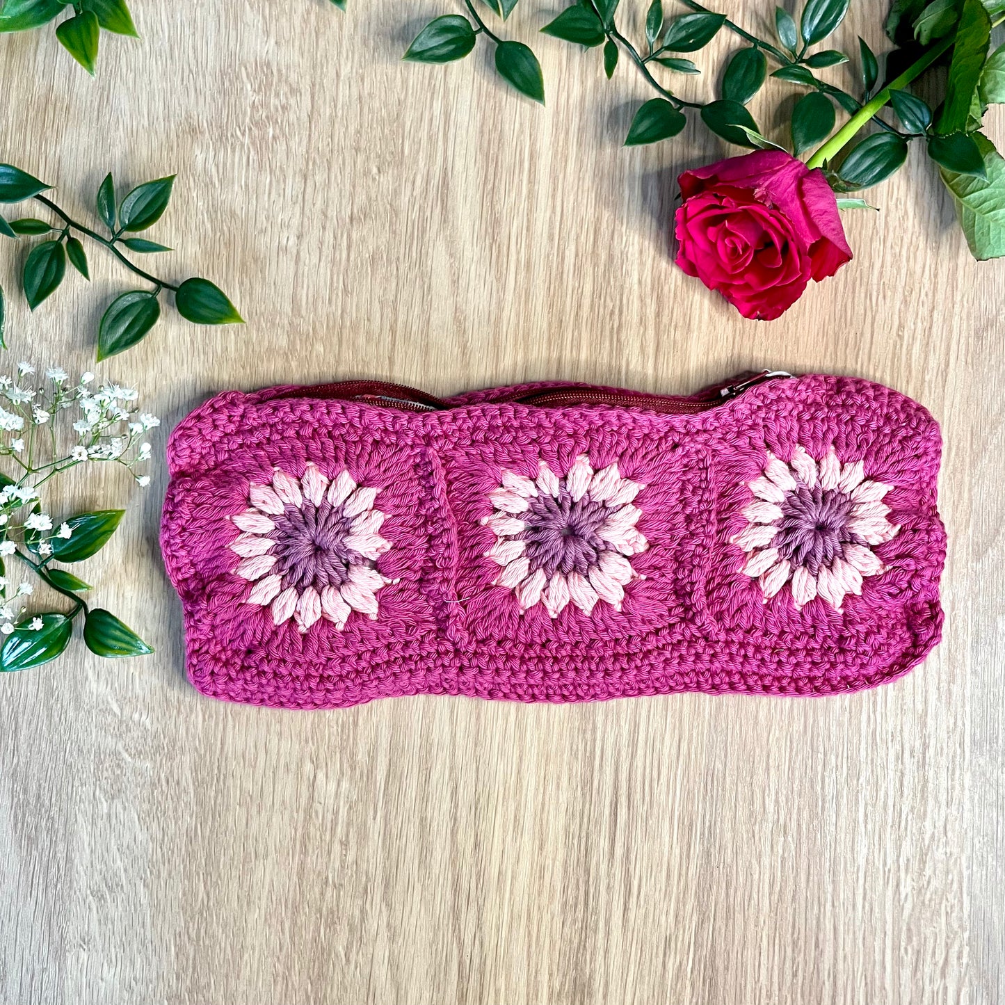 Handmade Burgundy Crochet Pencil Pouch