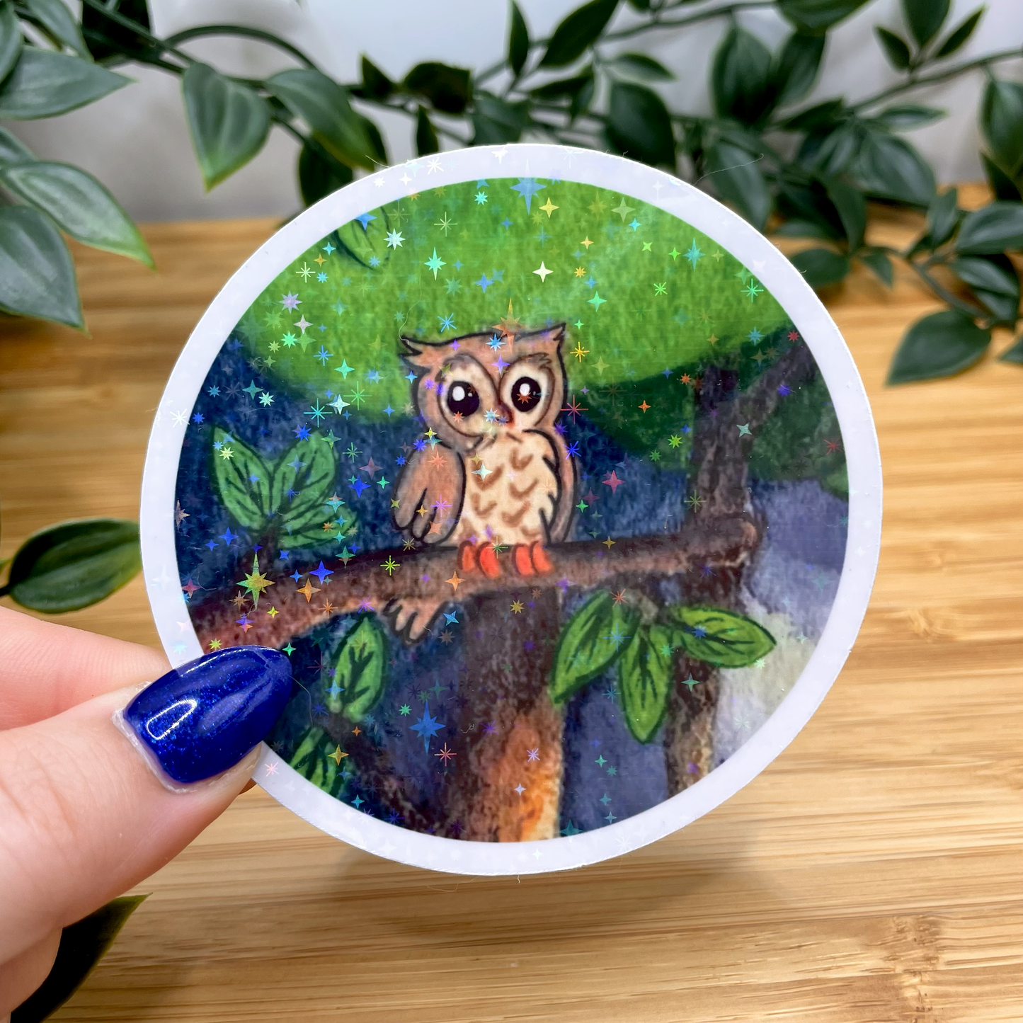`Luna` Owl scene Vinyl Holographic Sticker