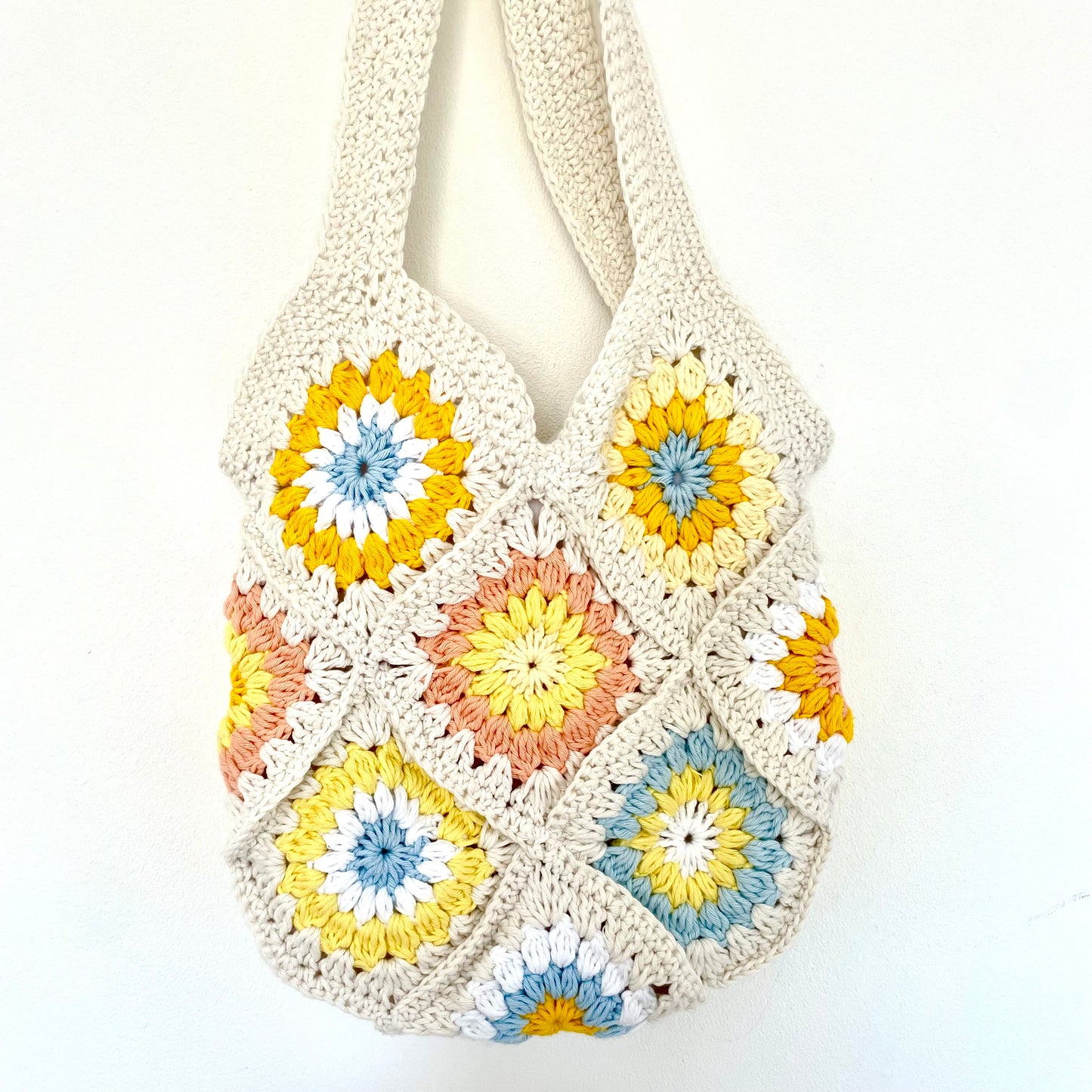Handmade crochet Sunburst flower summer tote bag