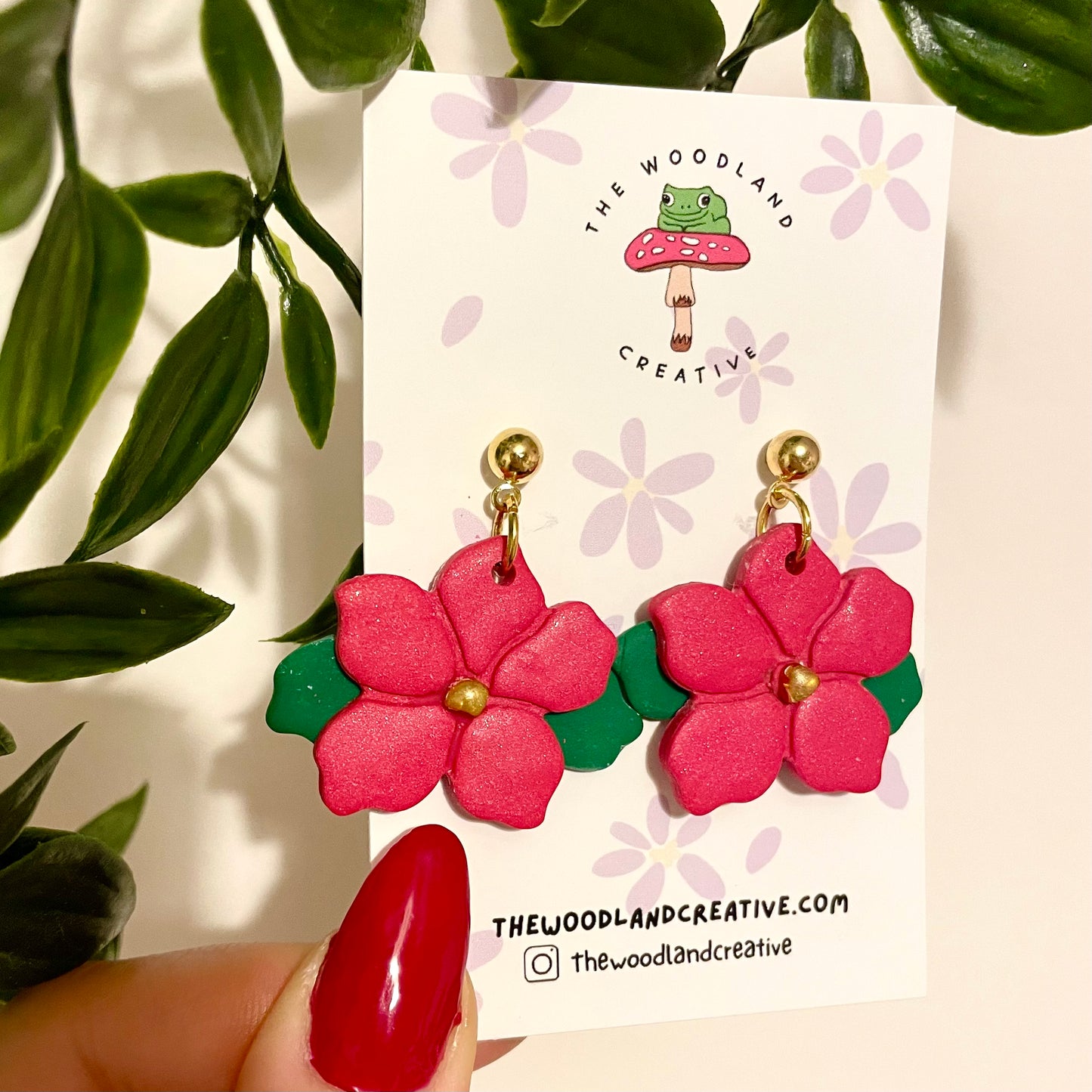 Poinsettia handmade polymer clay earrings