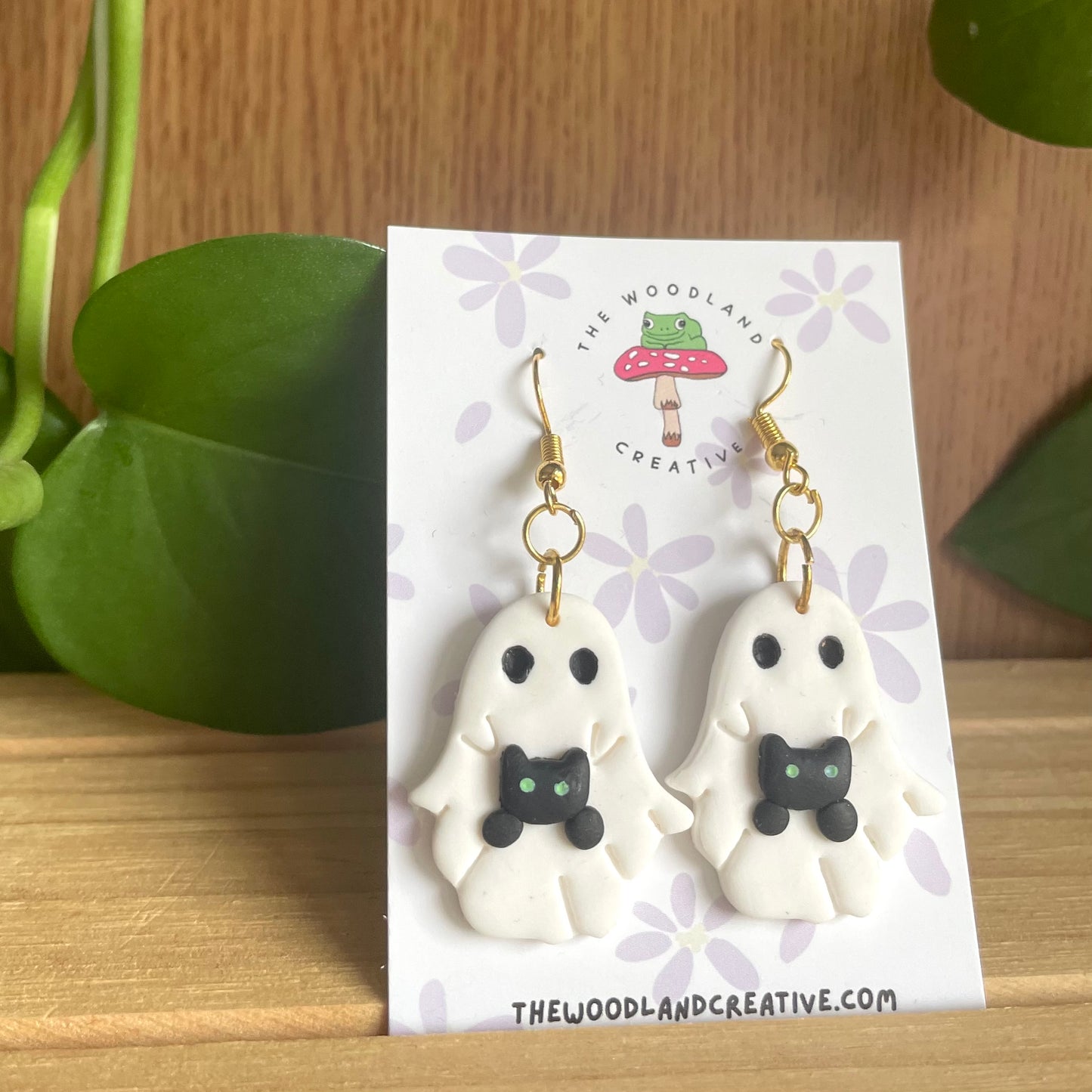 Cat Ghost polymer clay earrings