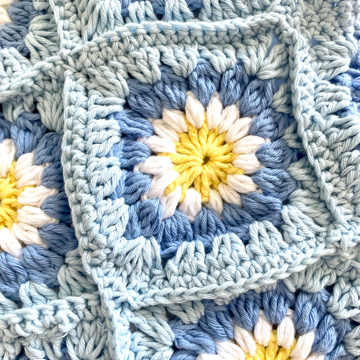 Handmade crochet light blue flower summer tote bag