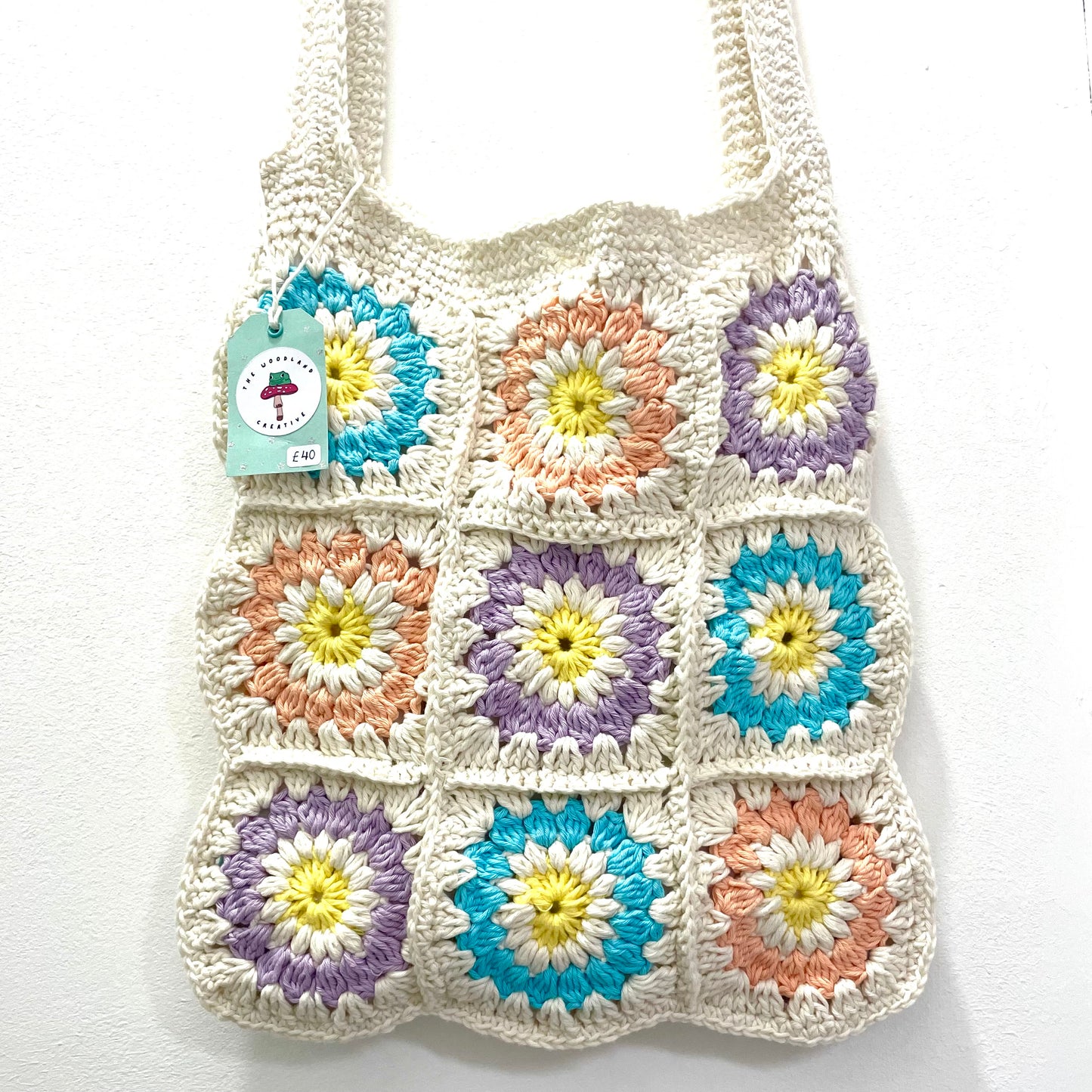 Handmade square large tuti fruiti crochet tote bag