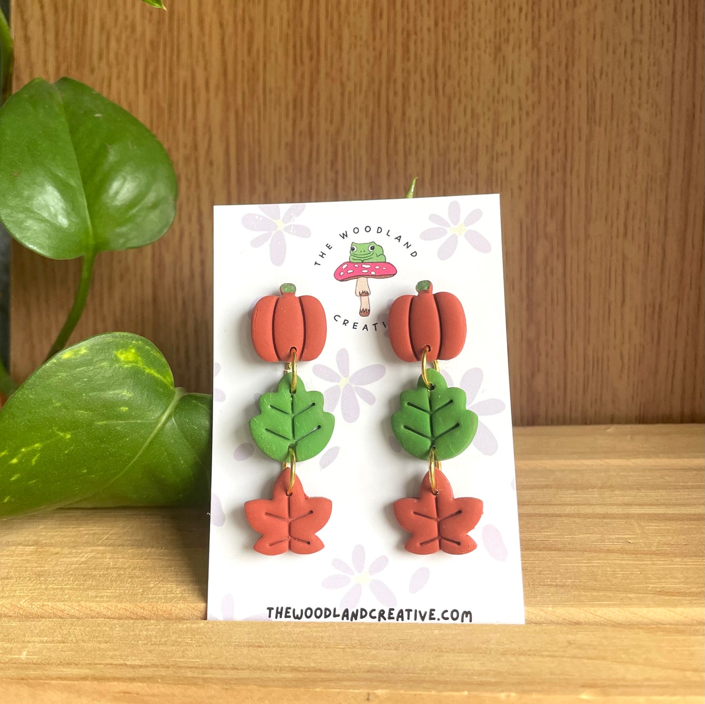 Autumn leaf dangle polymer clay earrings