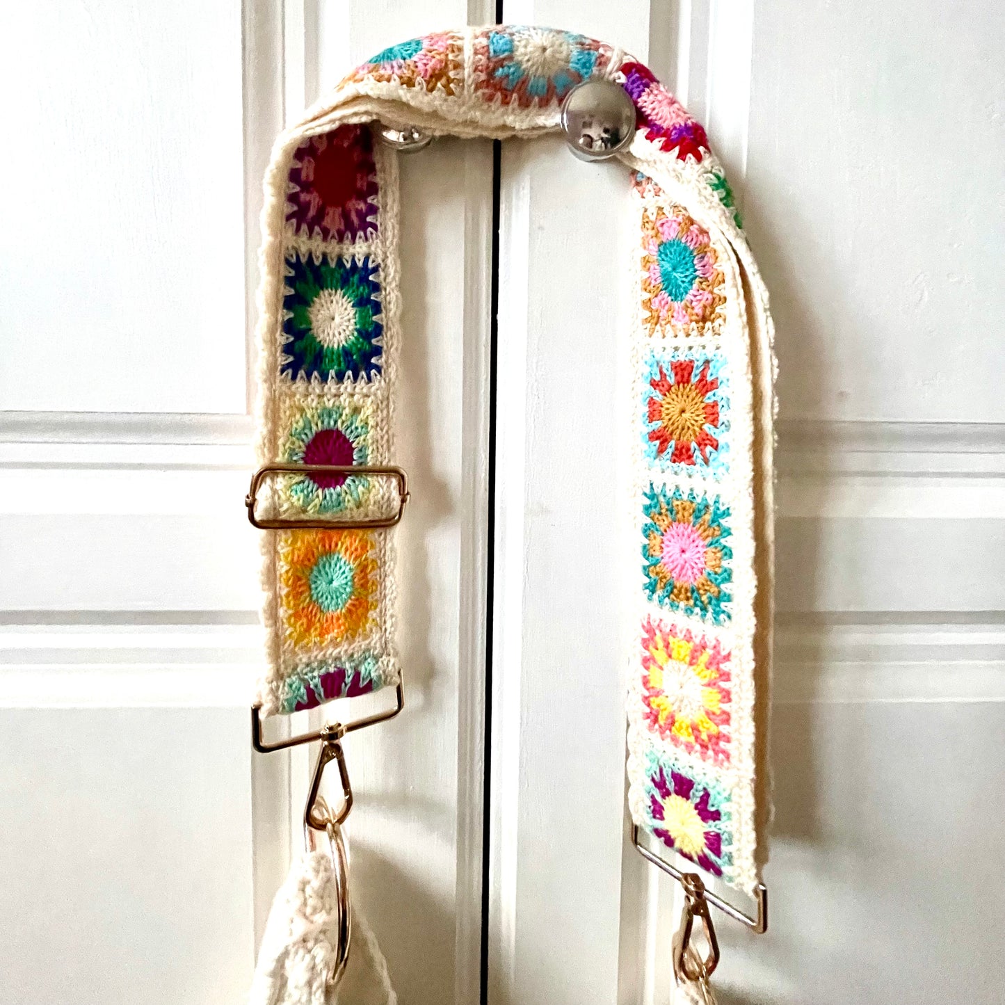 Handmade square large colour flower crochet tote bag