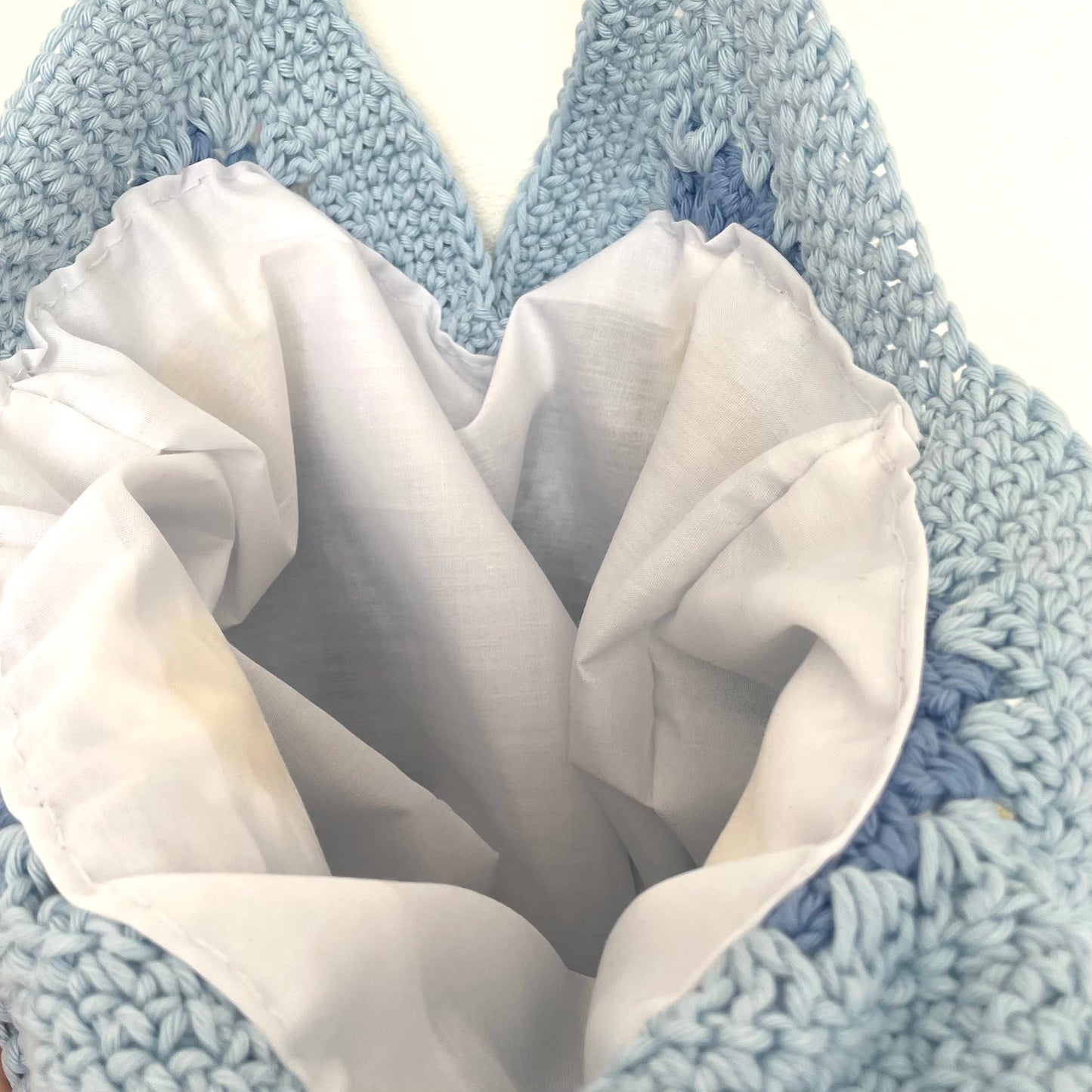 Handmade crochet light blue flower summer tote bag