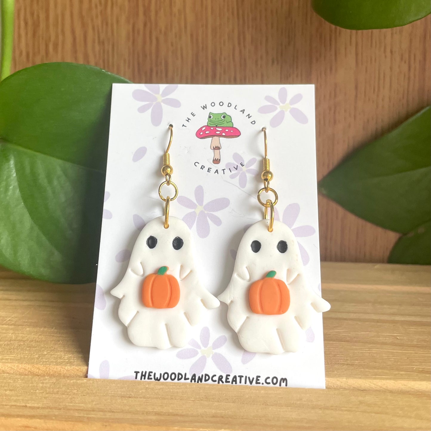 Pumpkin Ghost polymer clay earrings