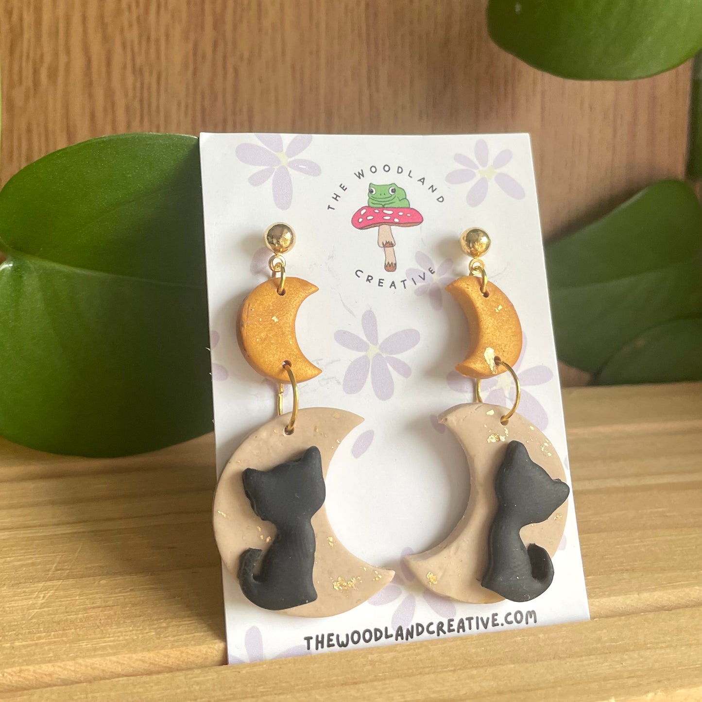 Moon Cat polymer clay earrings
