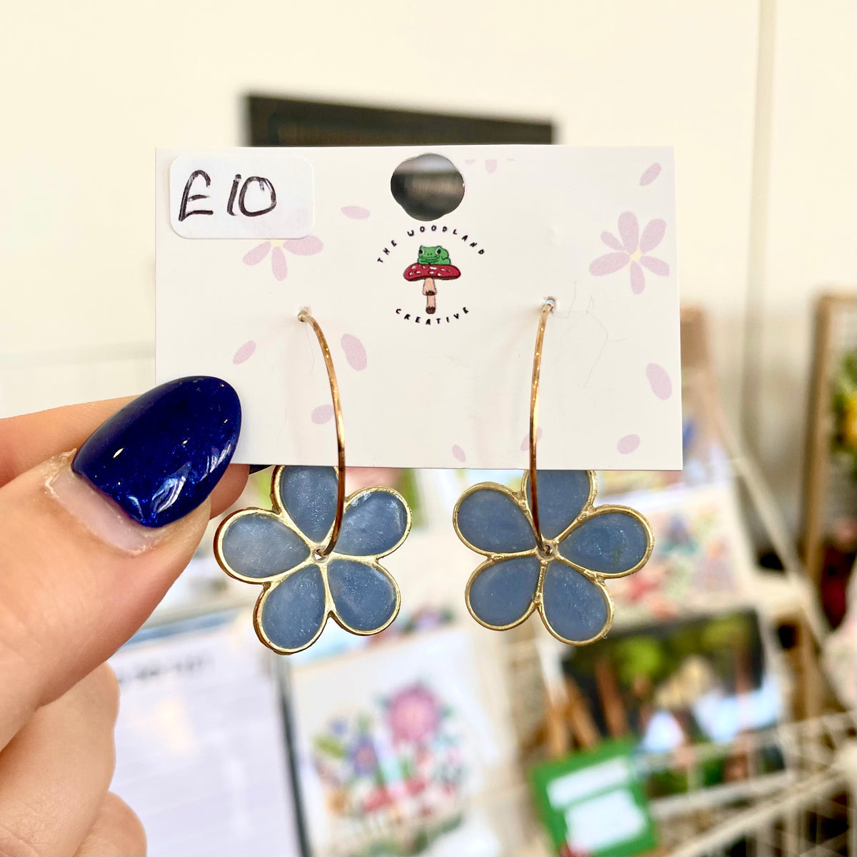 Blue flower hoops polymer clay earrings