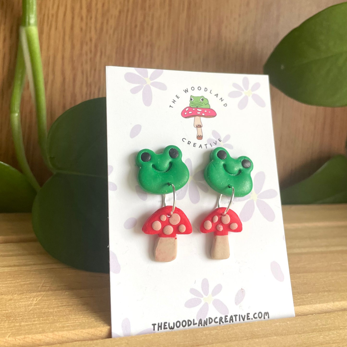 Frog & Mushroom polymer clay earrings