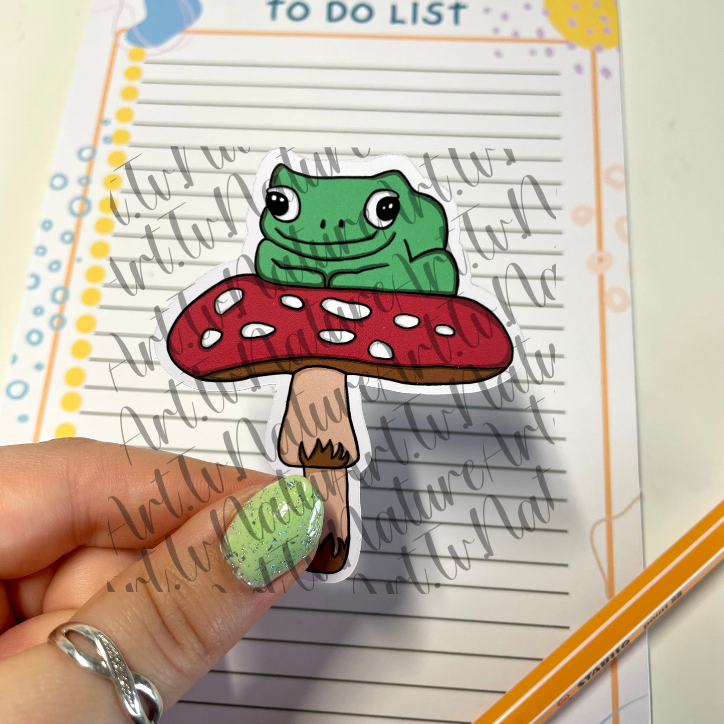 Frog on a mushroom character digitally designed sticker