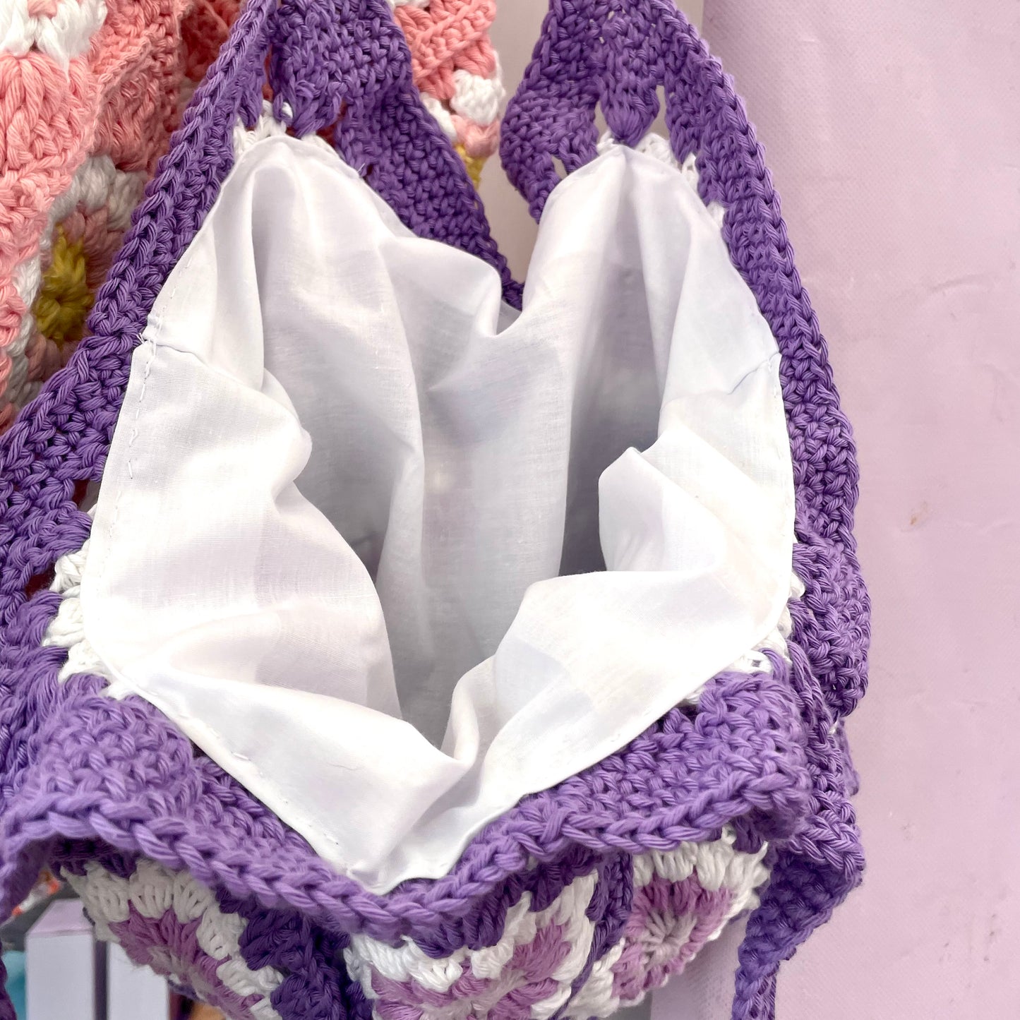 Handmade crochet purple flower summer tote bag