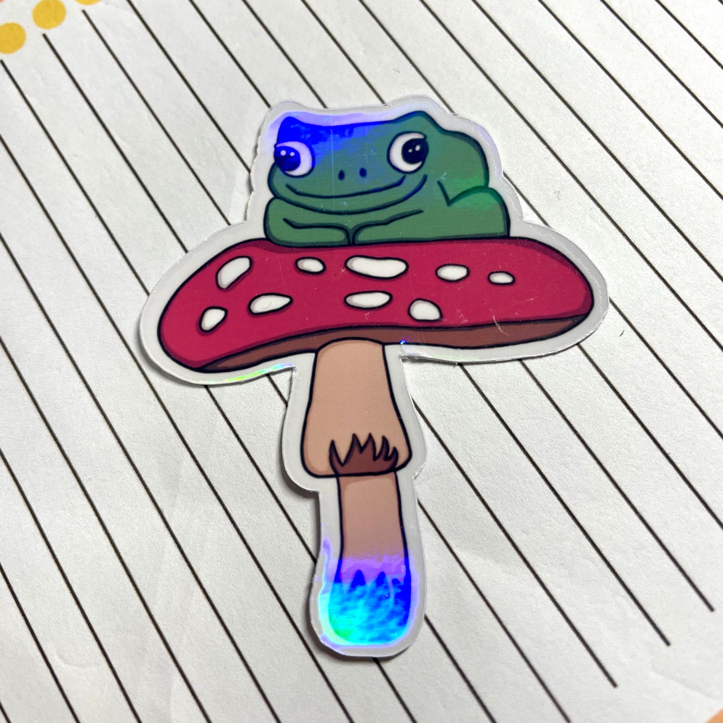 Frog on a mushroom character digitally designed sticker