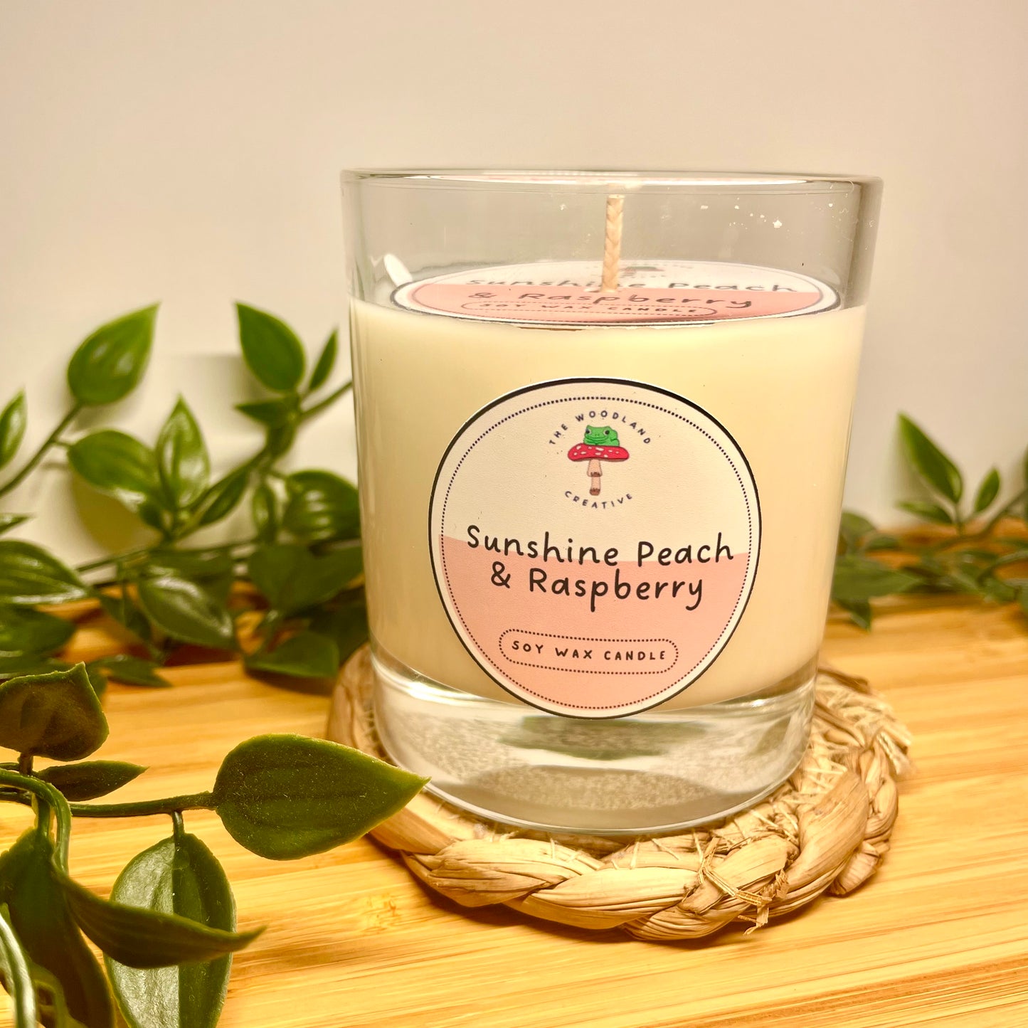 Sunshine Peach & Raspberry handmade soy candle