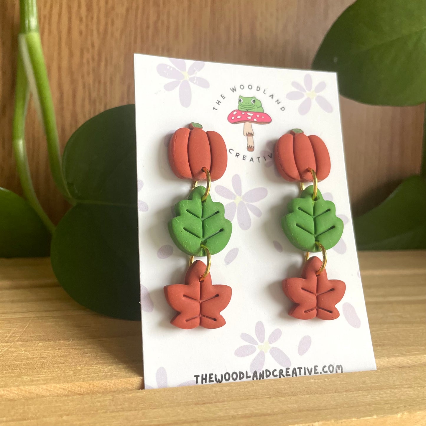 Autumn leaf dangle polymer clay earrings