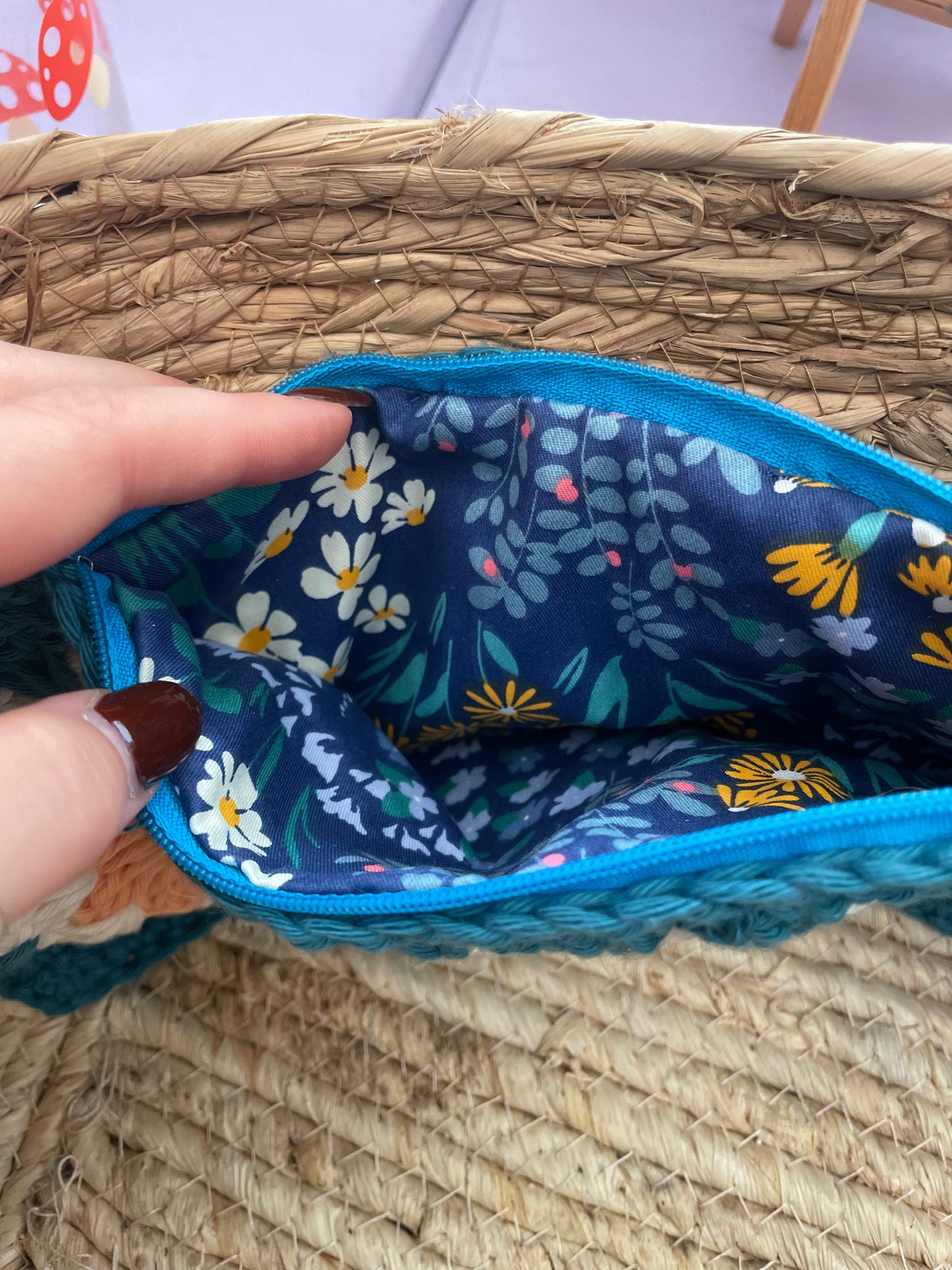 Handmade Teal Crochet Pencil Pouch