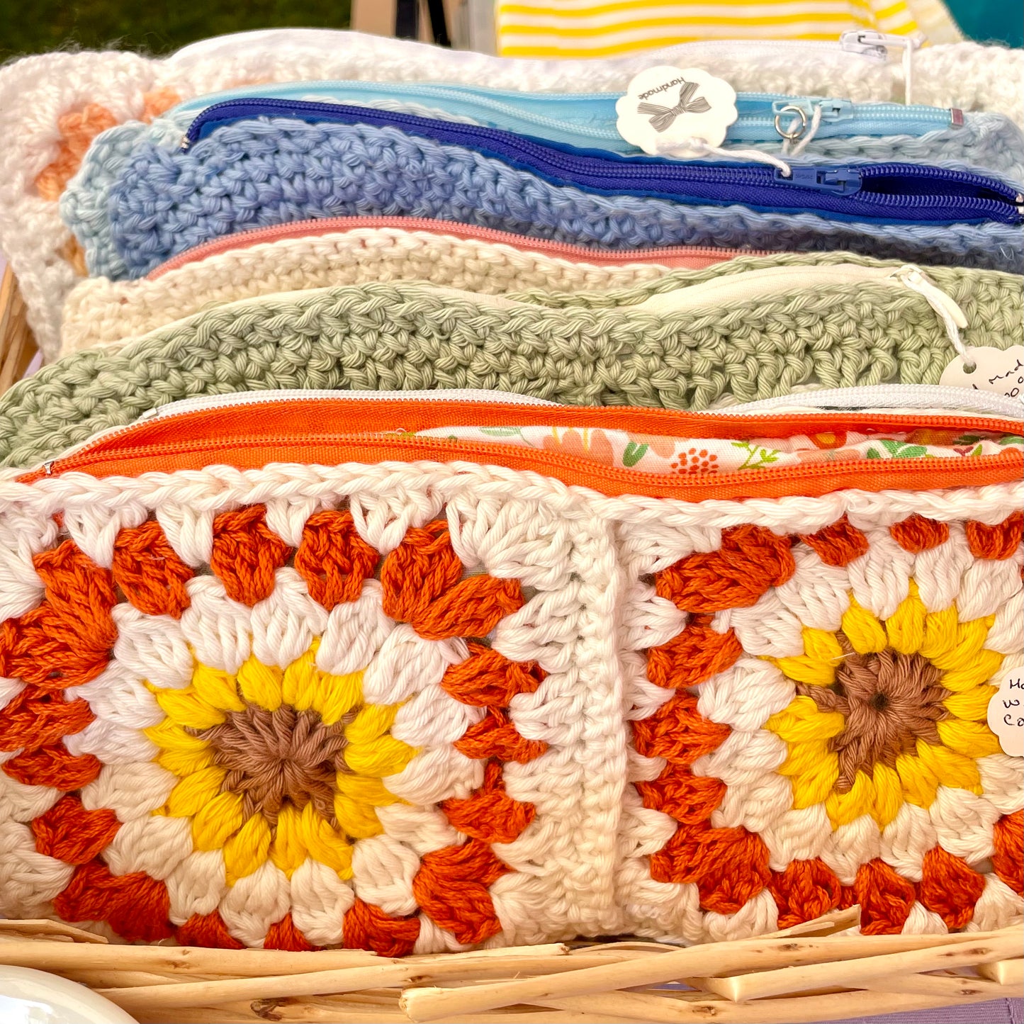 Handmade Sage Green flower Crochet Pencil Pouch