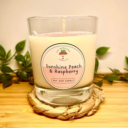 Sunshine Peach & Raspberry handmade soy candle