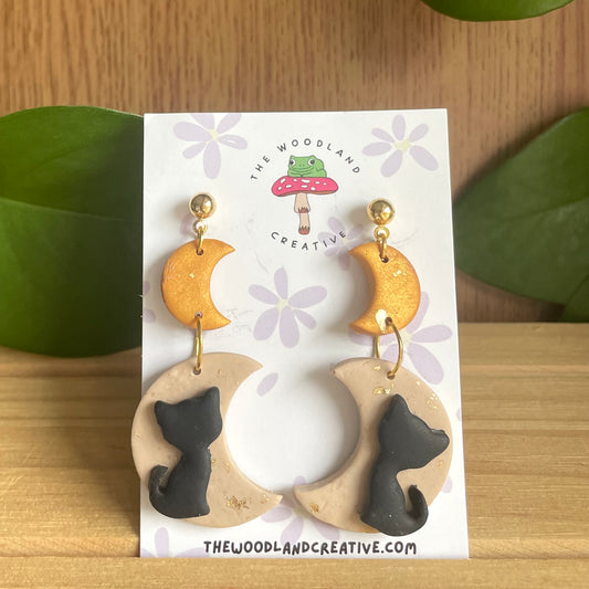 Moon Cat polymer clay earrings