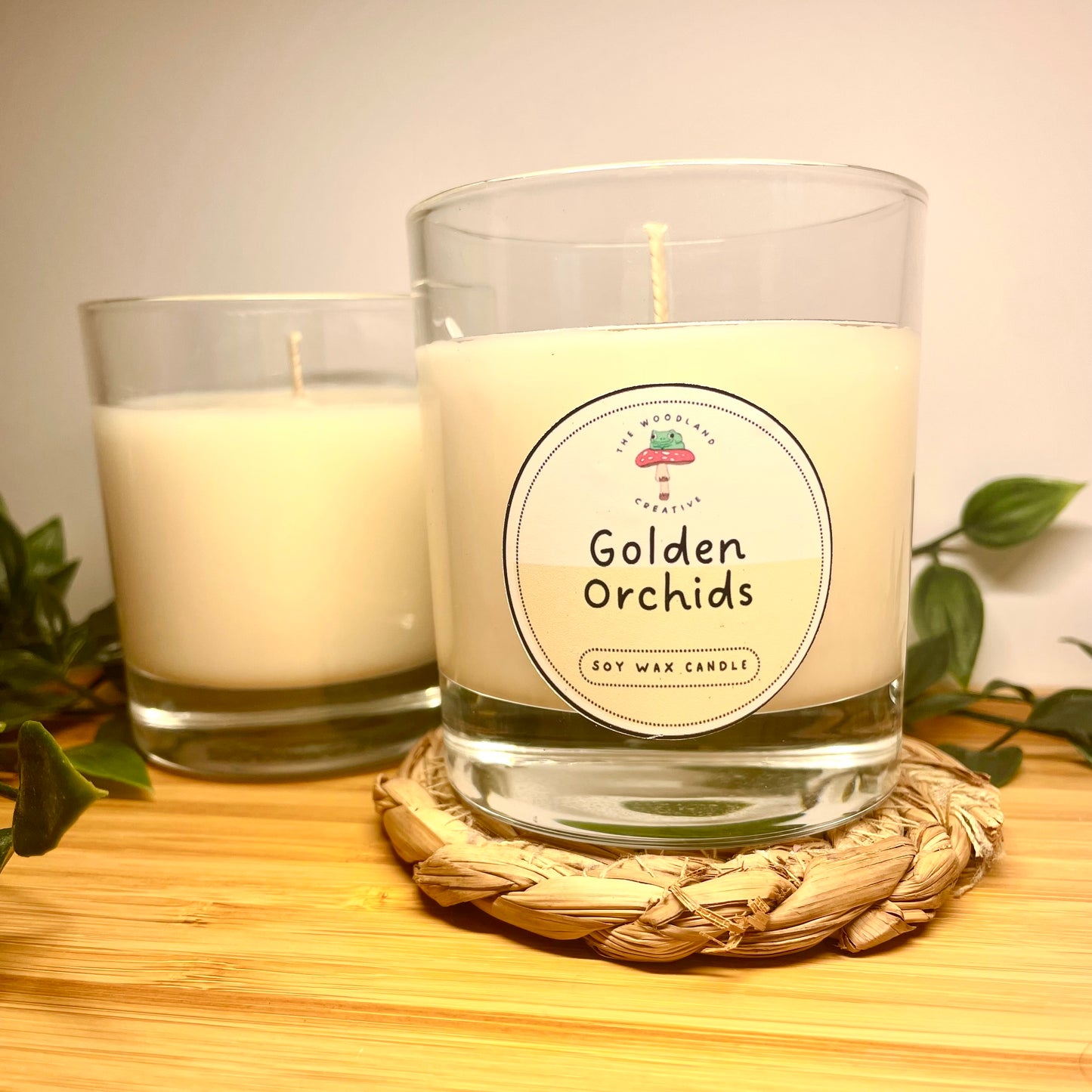 Golden orchids handmade soy candle