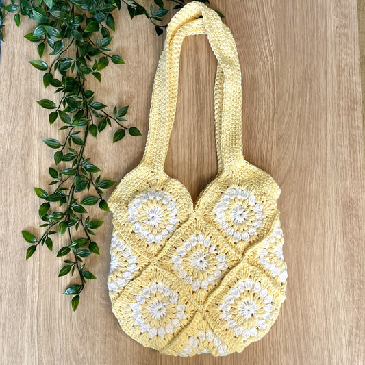 Handmade crochet lemon flower summer tote bag