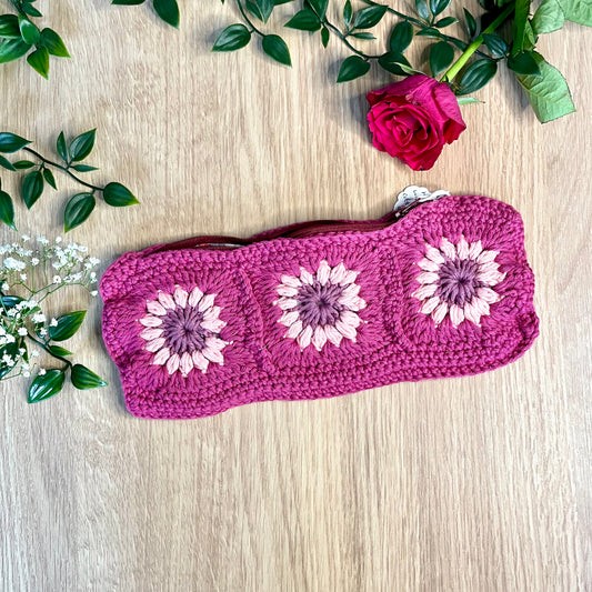 Handmade Burgundy Crochet Pencil Pouch