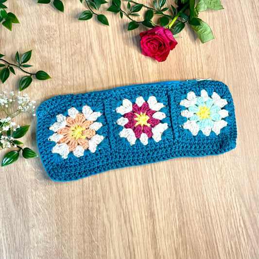 Handmade Teal Crochet Pencil Pouch