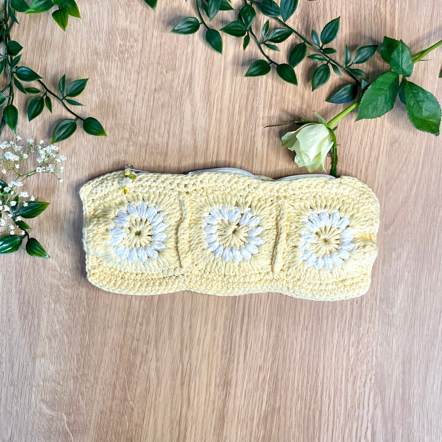 Handmade Lemon yellow Crochet Pencil Pouch