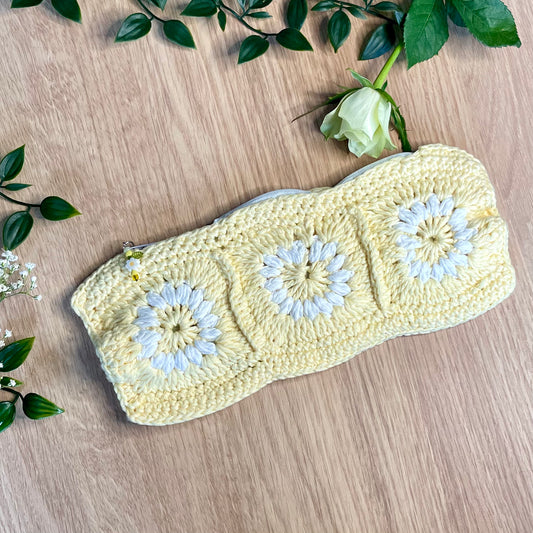Handmade Lemon yellow Crochet Pencil Pouch