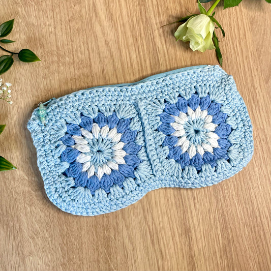 Handmade Light Blue Crochet Pencil Pouch