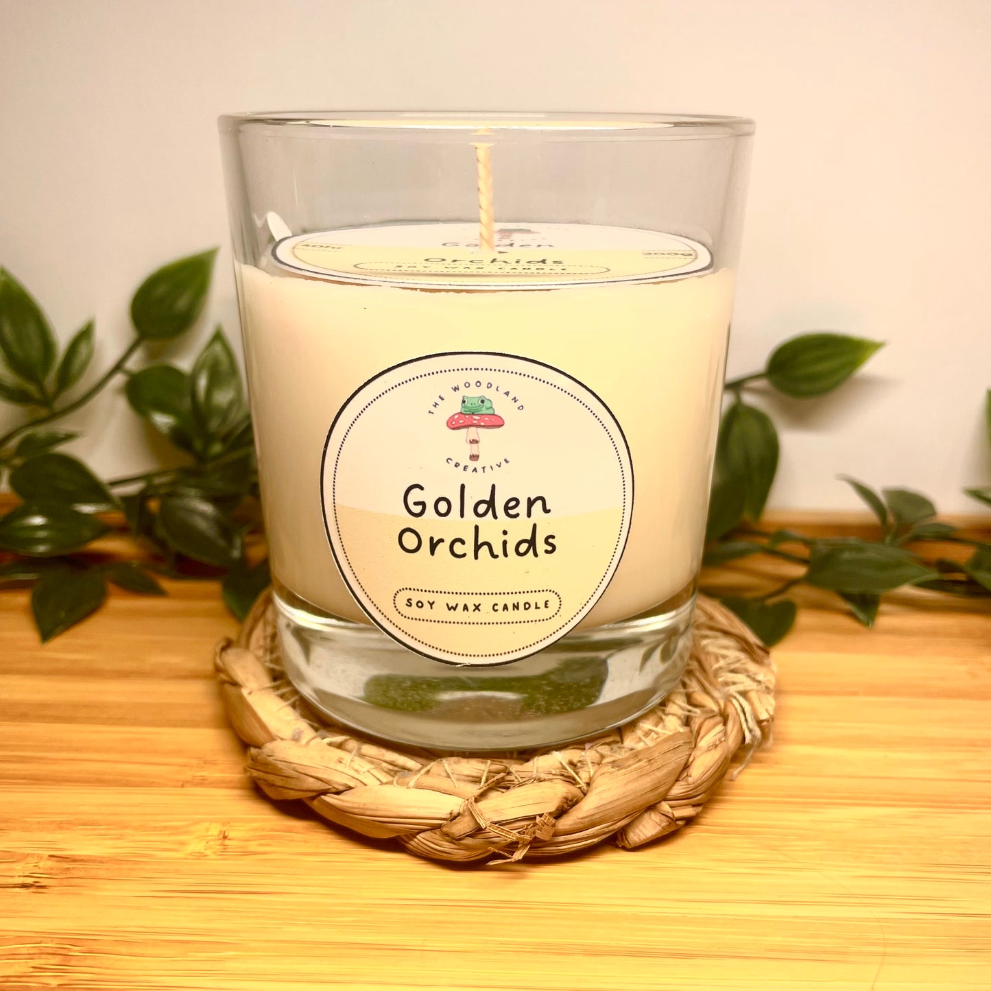 Golden orchids handmade soy candle