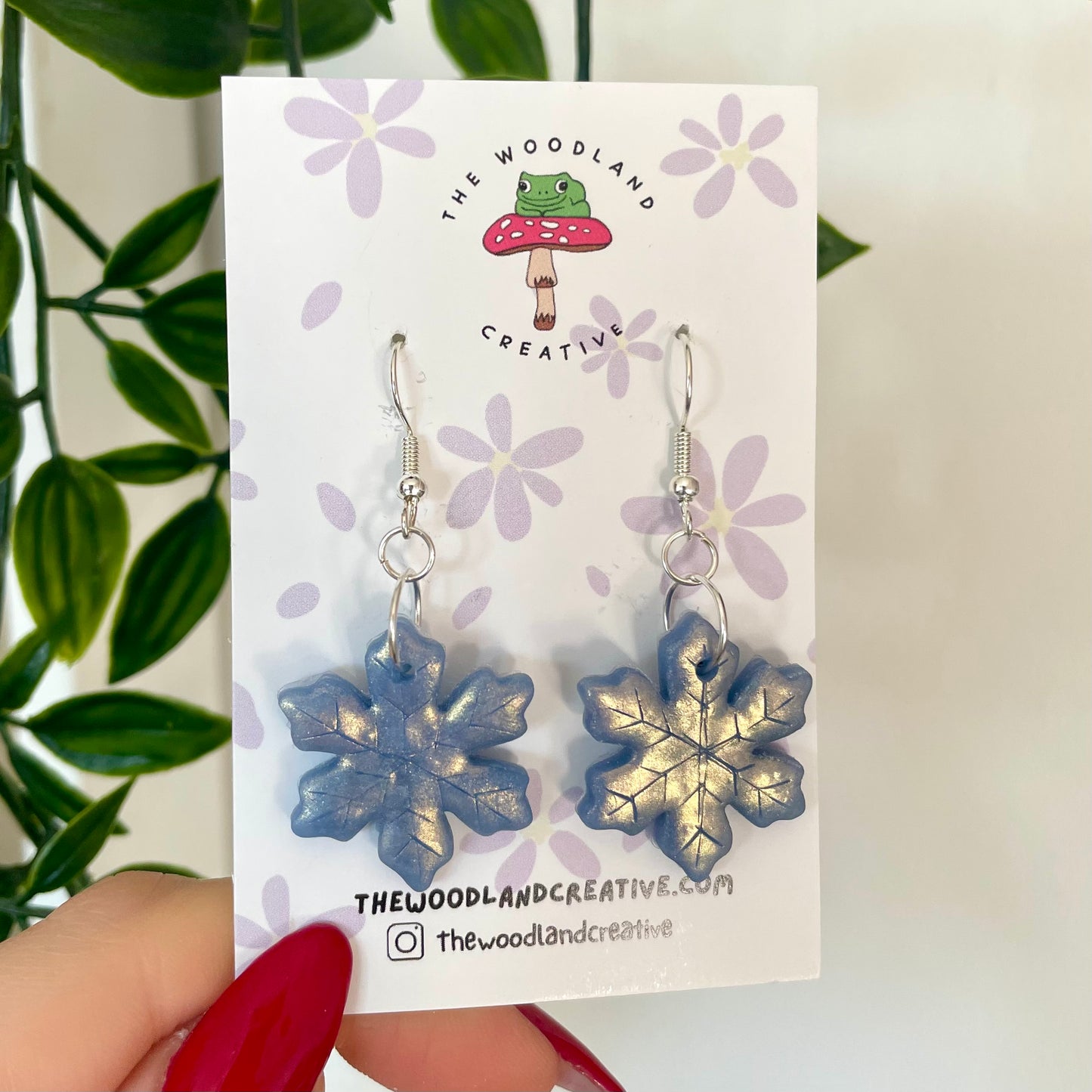 Sparkling Snowflake handmade polymer clay earrings