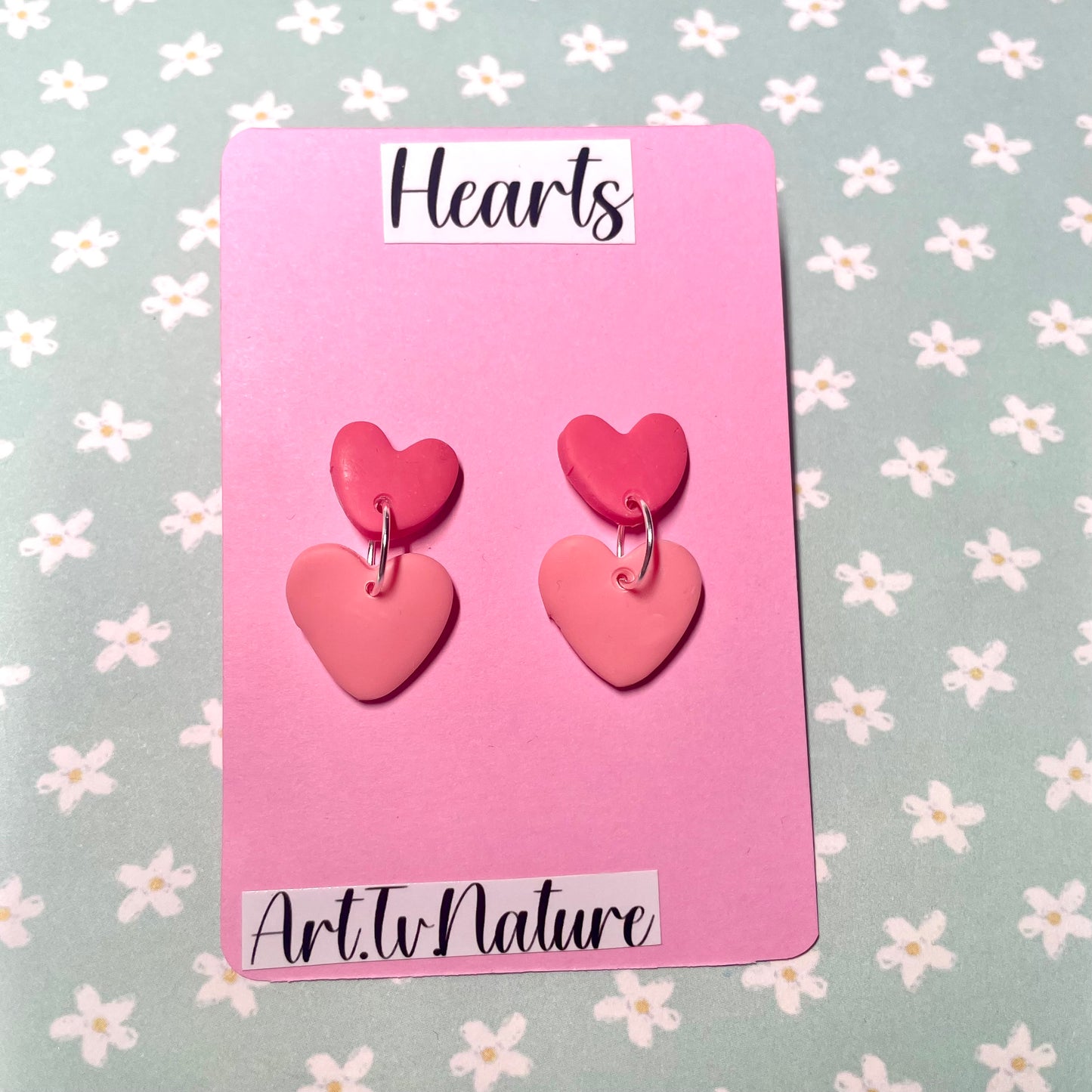 Pink hearts stud polymer clay earrings