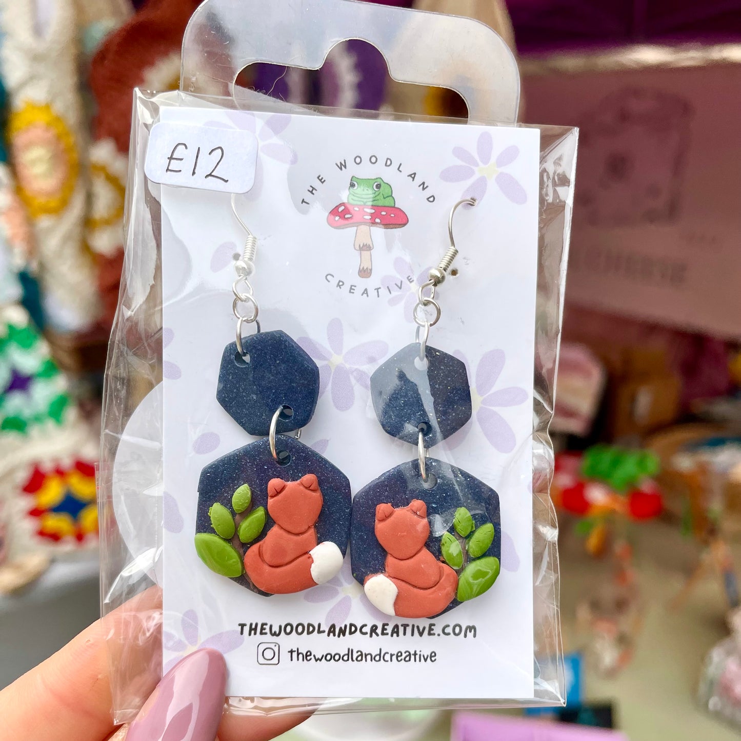 Midnight Fox handmade polymer clay earrings