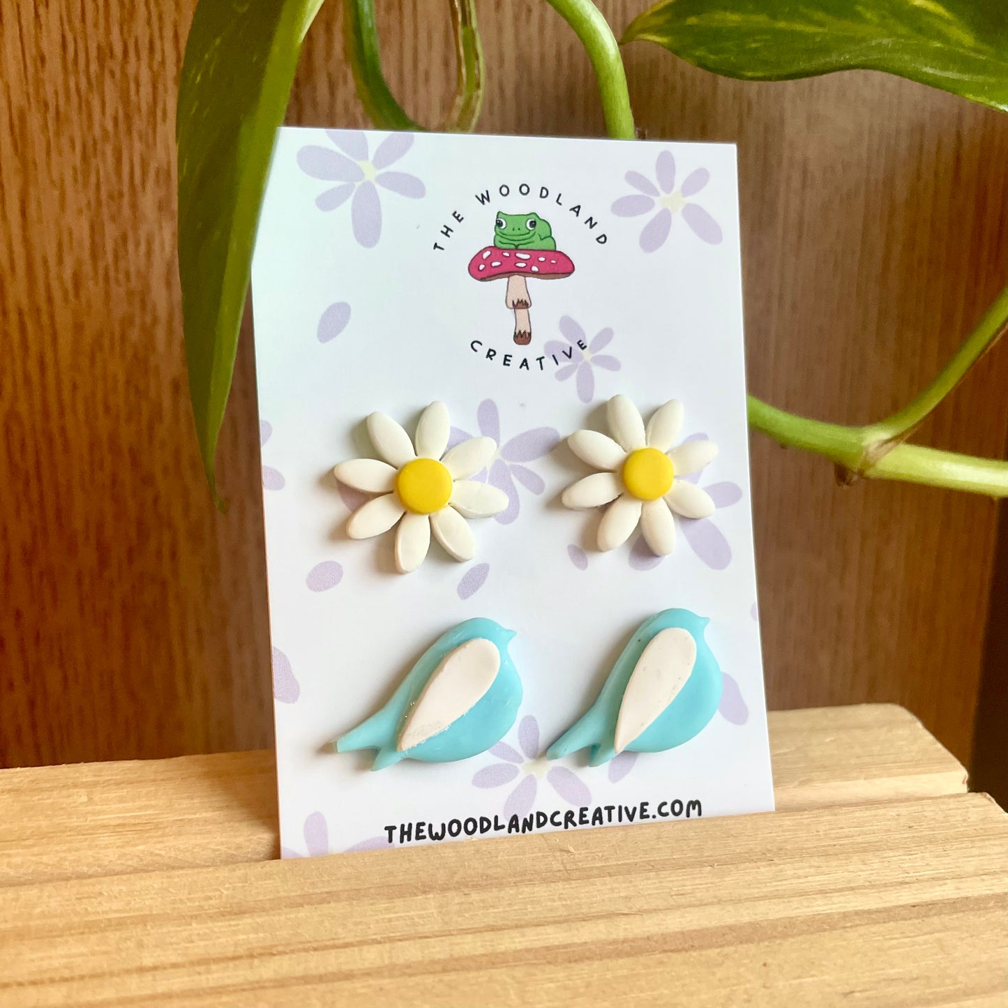 Bird and Daisy stud set polymer clay earrings
