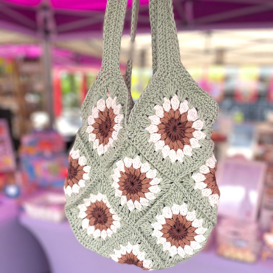 Handmade crochet sage green tote bag