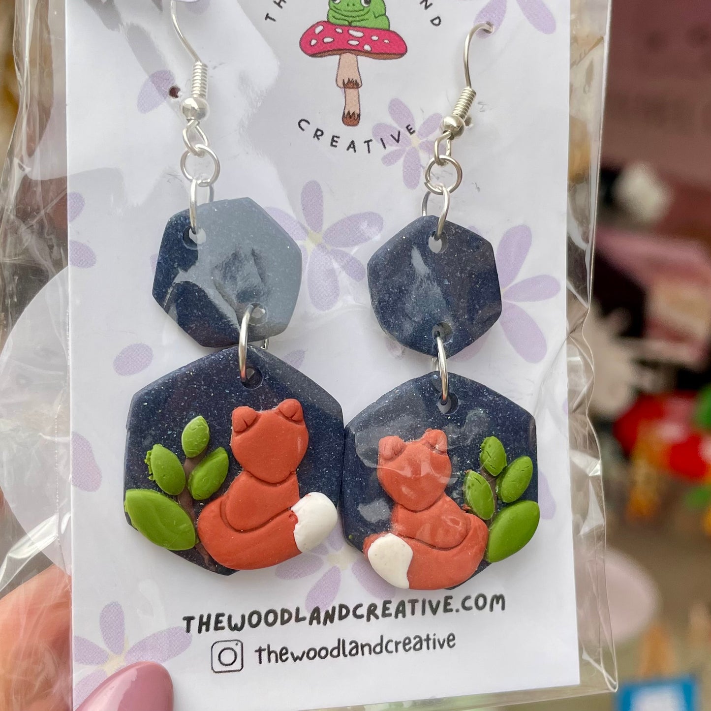 Midnight Fox handmade polymer clay earrings