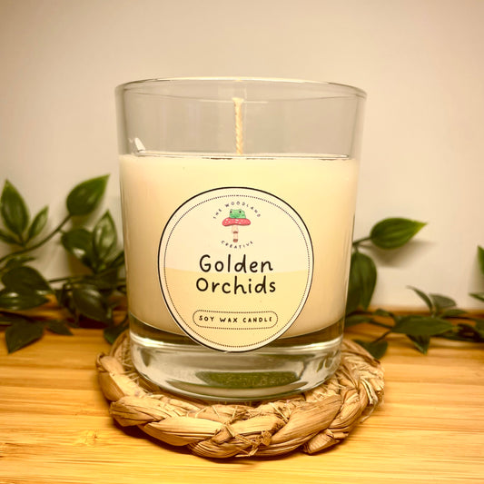 Golden orchids handmade soy candle