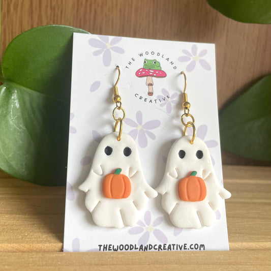 Pumpkin Ghost polymer clay earrings