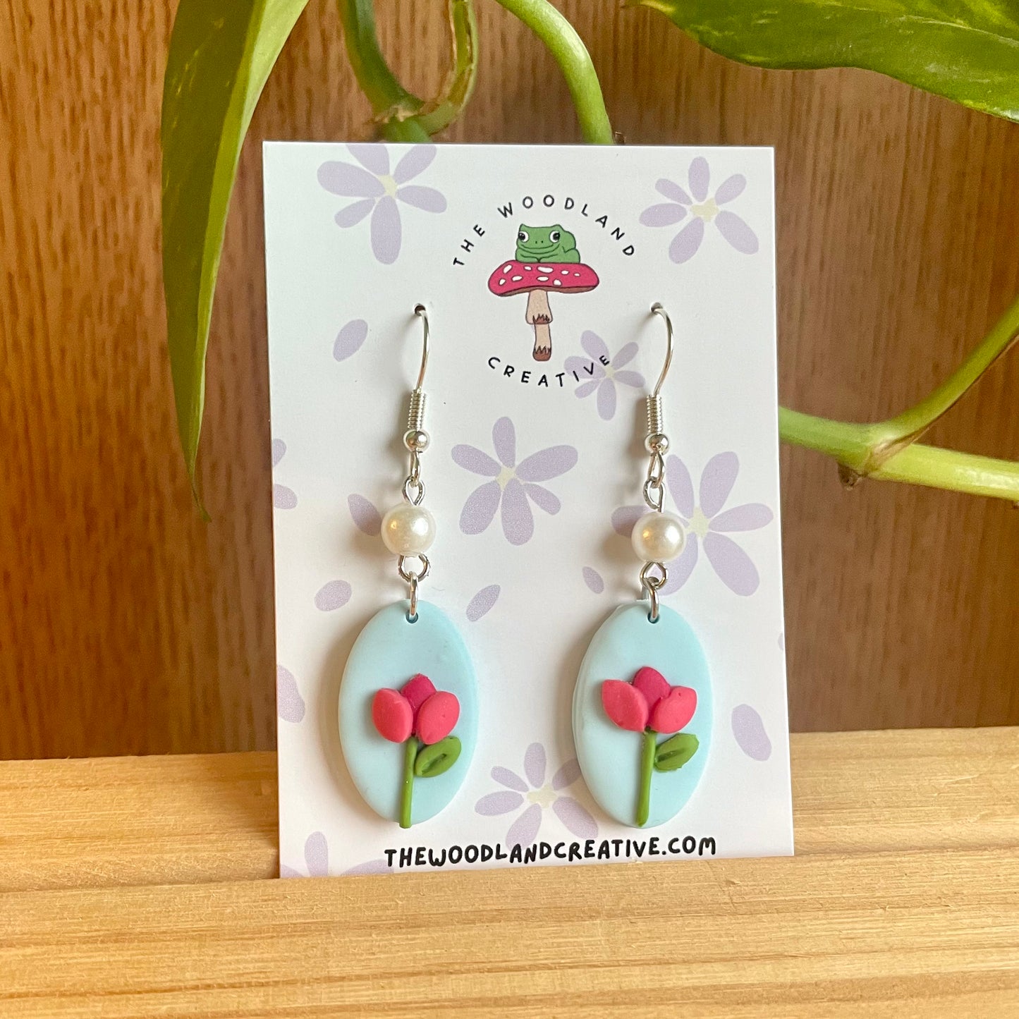 Tulip Pearl handmade polymer clay earrings