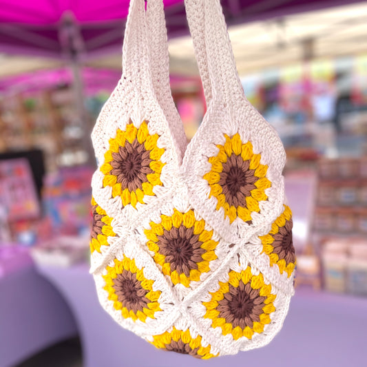 Handmade crochet summer sunflower tote bag