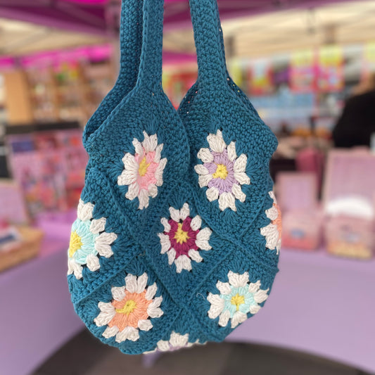 Handmade crochet retro flower summer tote bag