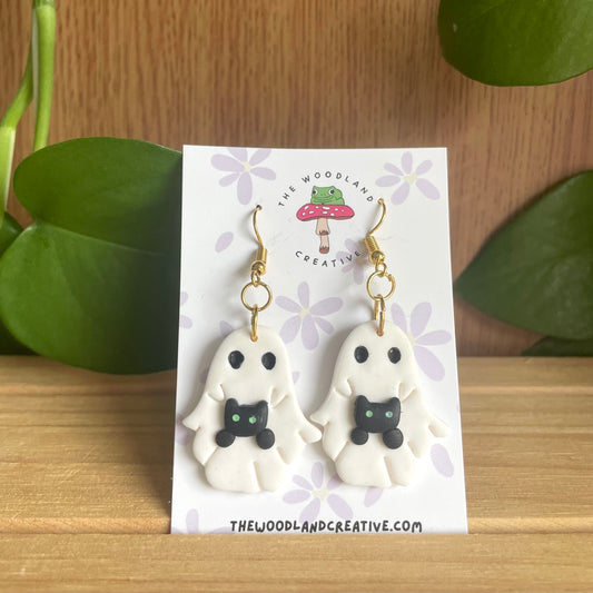 Cat Ghost polymer clay earrings