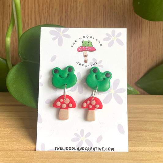 Frog & Mushroom polymer clay earrings