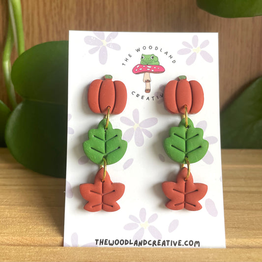 Autumn leaf dangle polymer clay earrings