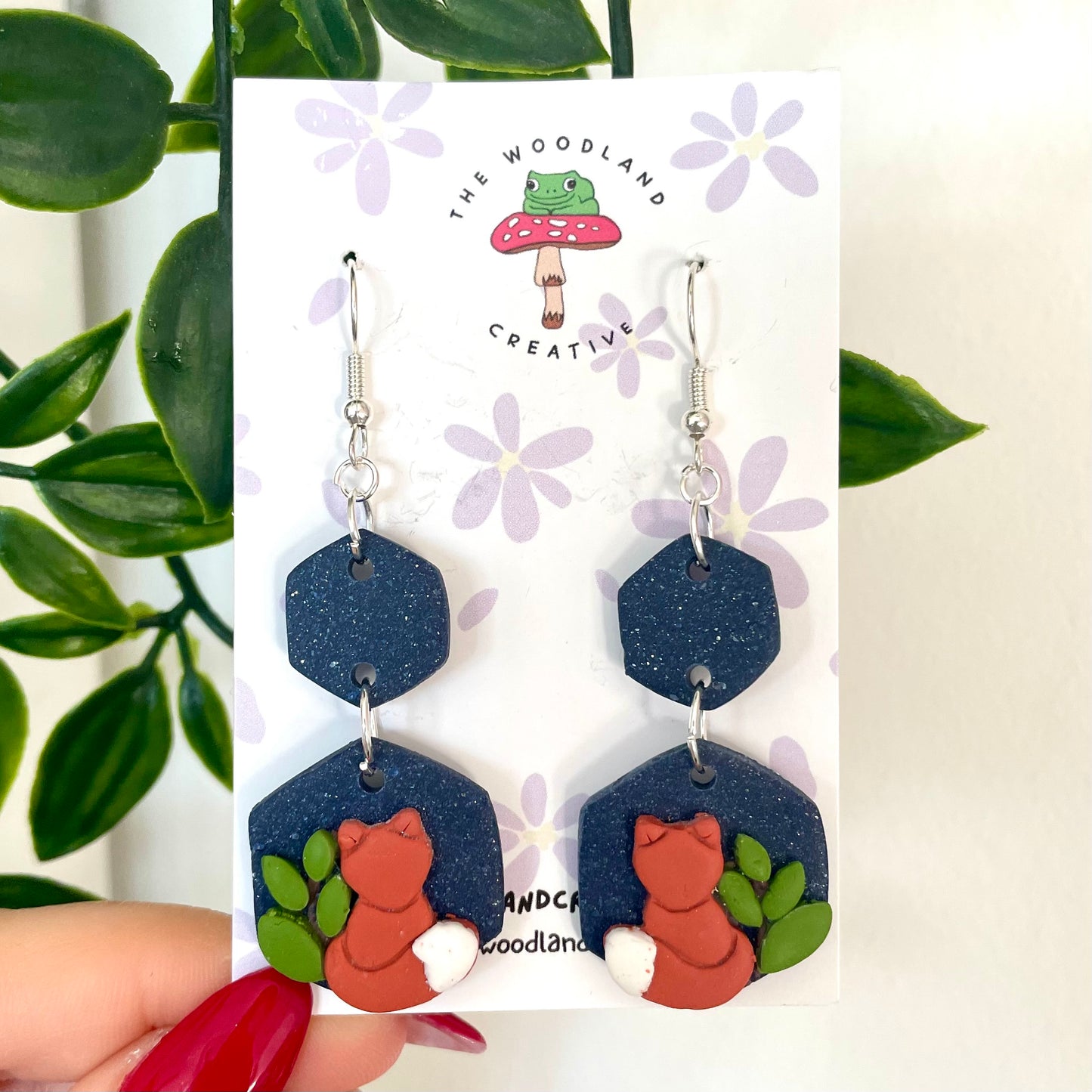 Midnight Fox handmade polymer clay earrings