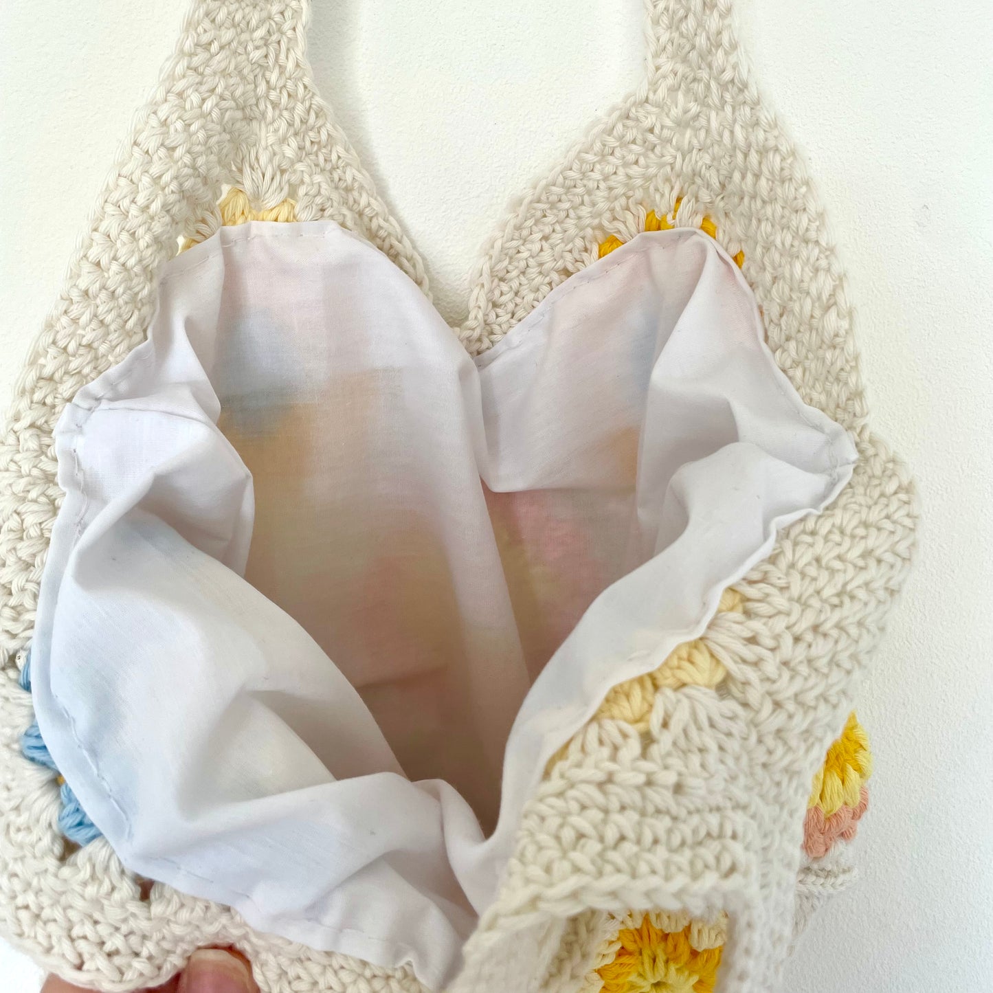 Handmade crochet Sunburst flower summer tote bag