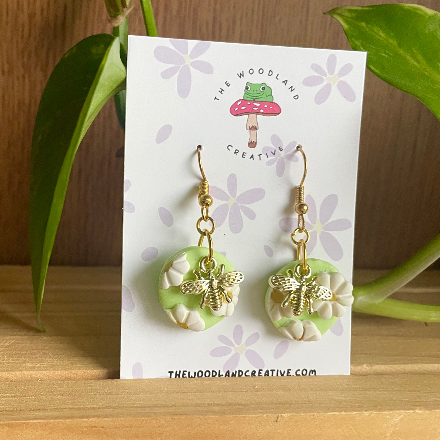 Floral bee handmade polymer clay earrings