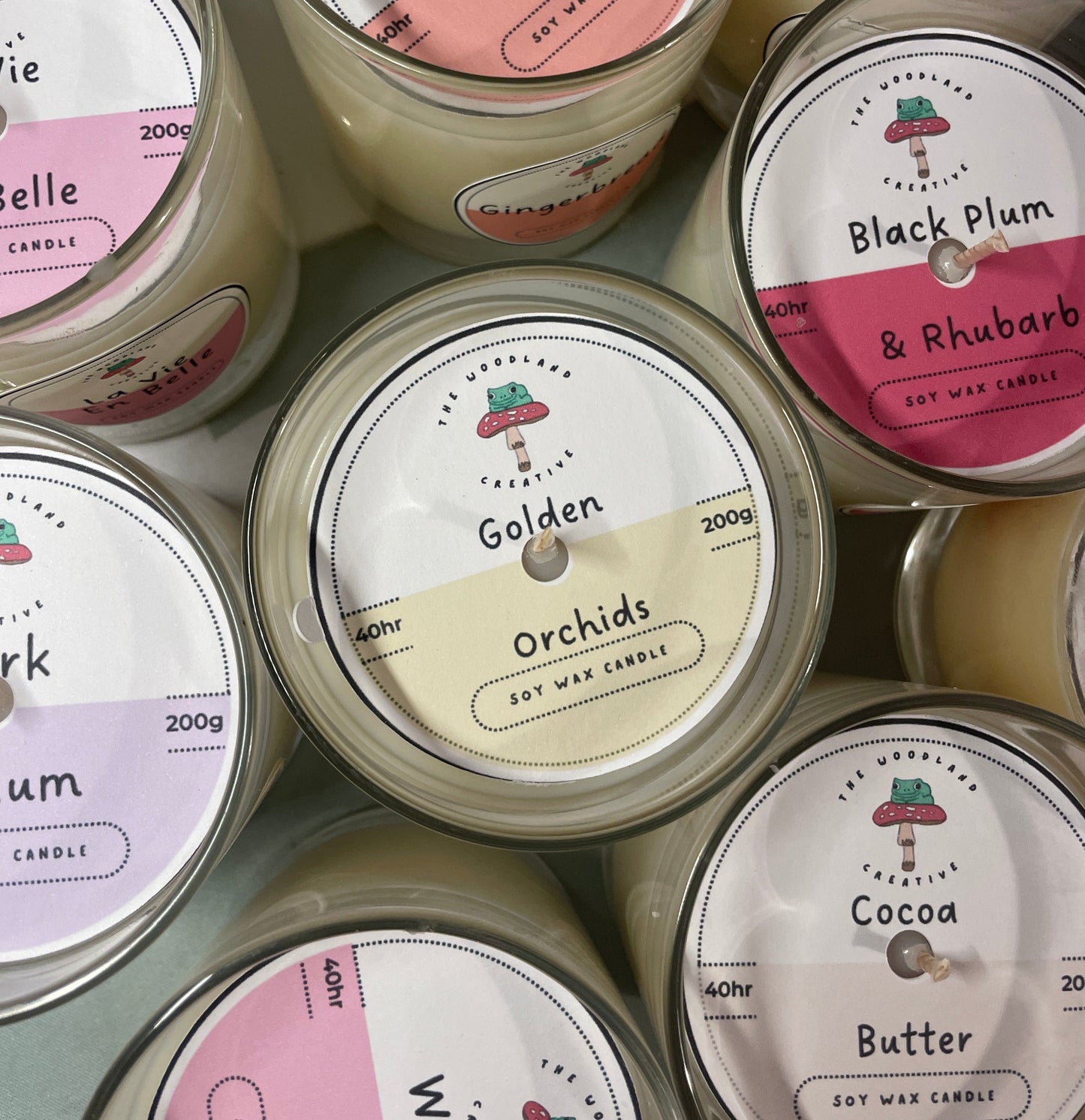 Golden orchids handmade soy candle